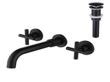 Wall Mounted Dual Handle Bathroom Sink Faucet with Pop-Up Drain 60607552