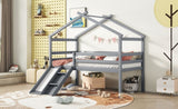 ZNTS Twin Low Loft House Bed with Slide, Ladder, Safety Guardrails, House Roof Frame,Grey 74742872