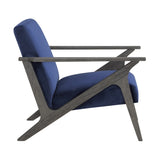 Retro Style Velvet Upholstered Blue Accent Chair 1pc Solid Rubberwood Antique Gray Finish Modern B011P182643