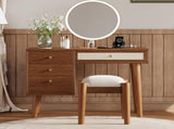 39" Retro Bohemian Style Wooden Makeup Vanity Set with Charging Plug&USB Port and Stool, Dressing N733P180011D