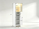 White Freestanding Bathroom Tall Storage Cabinet with Dimmable LED Light & Remote Control, Narrow 45263480