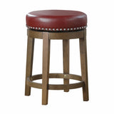 Round Swivel Counter Height Stools Set of 2, Red Faux Leather 360-degree Swivel Seat Nailhead Trim B011P201575
