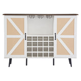 White Faux Rattan Barn Door Wine Cabinet with Wine Rack and Wine Glass Rack, Double Door Design with W2702P183969