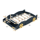 Full Size Race Car-Shaped Platform Bed with Wheels and Storage, Dark BlueYellow WF305760AAC
