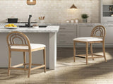 Leon 27" Arched Back Wood & Upholstered Counter Stool, Set of 2, Ivory White Boucle B2719P245956