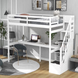 ZNTS Twin Size Loft Bed with Storage Staircase and Built-in Desk, White 91750242