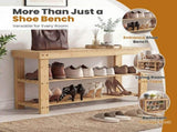 27-In Bamboo Shoe Rack & Bench, 3-Tier 280 lb Capacity Storage Organizer for Entryway, Living Room, 72622261
