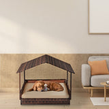 ZNTS Wicker Dog House, Elevated Rattan Dog Bed with Canopy and Washable Cushion Cover, Indoor Outdoor 45848944