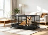 48" Heavy Duty Metal Dog Crate Kennel with Lockable Wheels Double Door Removable Tray Gray 94238926