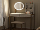 Small Vanity Desk with Mirror and Lights, Makeup Vanity Table with LED Mirror, 3 Lighting Modes, W3587P462322