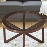 Modern simple coffee table, tempered coffee table solid wood base round transparent W1781P146773