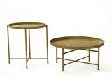 Gold Round Coffee Table Set with Hammered Tray Top & Metal Frame, Center Table for Living Room & 53686007