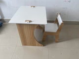 Kids Table Set with One Chair, Multifunctional Wooden Children Study Table-Convertible Tabletop for 58011594