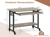 Gray Mobile Computer Desk with Keyboard Tray & Storage Shelf, 360&deg Lockable Casters for Home 68559774