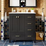 30'' Bathroom Vanity with Ceramic Sink Combo, Solid Wood Frame Bathroom Storage Cabinet, N710P194420B