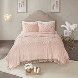 Tufted Cotton Chenille Medallion Fringe Coverlet Mini Set Blush Full/Queen B03597525
