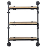 ZNTS Oak and Sandy Black Rectangle 3-Tier Wall Shelf B062P184605