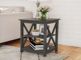 Wooden End Table, Modern Style Sofa Side Table with X-Leg Design and Two Shelves, Gray 35182159