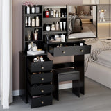 37" Middle Size Left Bedside Cabinet Vanity Table Cushioned Stool, Extra Large Right sliding W3258P293198