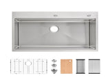 Stainless Steel Kitchen Sink, 36x22 Single Bowl, Overmount Handmade Sink in Brushed, with Cutting T3177P296185