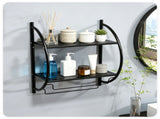 Black Rust-Proof Wall Bathroom Shelving Unit with Dual Hanging Bars, Adjustable Layout Mesh Storage 62719397