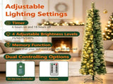 6ft Pre-Lit Slim Pencil Christmas Tree with 8 Light Modes & Remote Timer, Flame Retardant PVC, 05776987