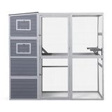 Large Wooden Cat Enclosure with Waterproof Roof and Platforms, Gray W2181P181957