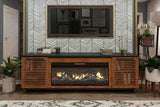 86 inch Fireplace TV Stand Console for TVs up to 100 inches, Minimal Assembly, Black with Bourbon B108P160228