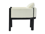 Linen Upholstered Armchair with Black Rubber Wood Legs in White N768P305168B