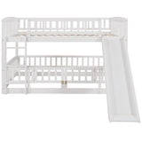 ZNTS Bunk Bed with Slide,Full Over Full Low Bunk Bed with Fence and Ladder for Toddler Kids Teens White 37938086