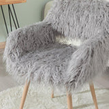 GREY Faux Fur Upholstered Make up chair Side Dining Chair with Metal Leg W2069P174780