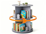 2-Tier Kids Rotating Bookshelf - 360&deg Display for Books/Toys, Bear Baffles Child-Friendly Height, 41361337