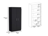 Pantry Cabinet 67" H, 5 Internal Shelves, Two Doors, Black B097P167450