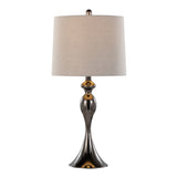 Ashland 27" Contemporary Metal Table Lamp in Gun Metal with Light Grey Textured Slub Linen Shade B202P224093
