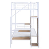 Twin Over Twin Metal Bunk Bed with Lateral Storage Ladder and Wardrobe, White MF315578AAK