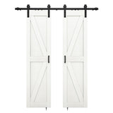 ZNTS 42 in. x 84 in. Sliding Double Barn Door with 7FT Barn Door Hardware Kit ,K Frame,MDF+Solid Wood 60324949