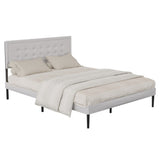 Iron Platform Bed Frame with Wooden slats support & Upholstered Headboard - Grey W2992P233436
