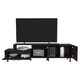 Athol 69" Wide Two-Tier Tv Stand Black with one pull-down door cabinet, one double-door cabinet and B070P264146