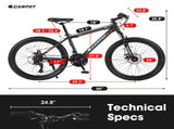 24 Inch Mountain Bike Boys Girls, Steel Frame, Shimano 21 Speed Mountain Bicycle with Daul Disc 41775886