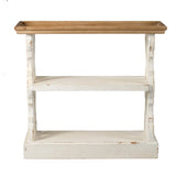 35.5" x 14" x 32" Distressed White and Natural Wood Shelf Tray, French Country Console Table W2078141936