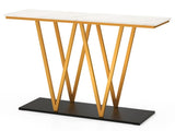 40 Inch Console Table with Faux Marble Top, W-Shaped Metal Frame Entryway Table for Hallway Living 68056638