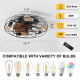 ZNTS Caged Ceiling Fan With Light, 20'' farmhouse Low Profile Ceiling fan Lights With Remote Control, W1340103792