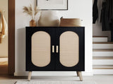 2-door vertical shoe cabinet particle board plastic rattan black frame original wood rattan 51206975