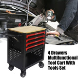 ZNTS 4 DRAWERS MULTIFUNCTIONAL TOOL CART WITH TOOL SET AND WOODEN TOP W110284297