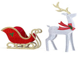 5ft Lighted Christmas Reindeer & Sleigh Outdoor Yard Decoration Set with LED Lights, Red & White 85467541