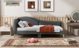 Twin Size Upholstered Daybed with Headboard and Armrest, Support Legs, Grey WF318293AAE