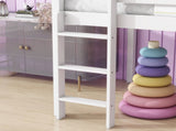 Twin Low Loft Bed with Slide, Ladder, Safety Guardrails, Rubber Wood Twin Loft Bed,White W504P218525