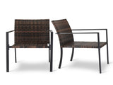 Set of 2 Stackable Outdoor Wicker Patio Dining Chairs, All-Weather Firepit Armchair with Armrests, 80539586