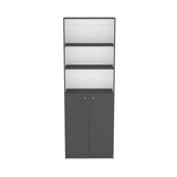 Home 2-Door Bookcase, Modern Storage Unit with Dual Doors and Multi-Tier Shelves -Matt Gray / White B200137837