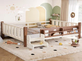 Full Size Floor Bed with Storage Bookcases, Solid Wood Kids Floor Bed with Cute Stairs and W1580P390220